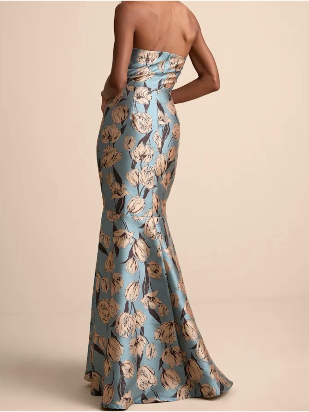 Lulu's Slate Blue Floral Jacquard Mermaid Gown - Picture 3 of 6